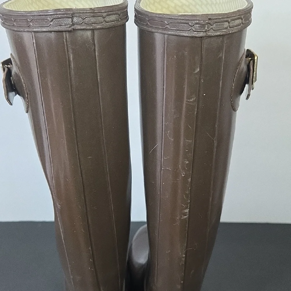 Hunter Size 8 Gloss Dark Brown Tall Rubber Rain Boots - Picture 9 of 16